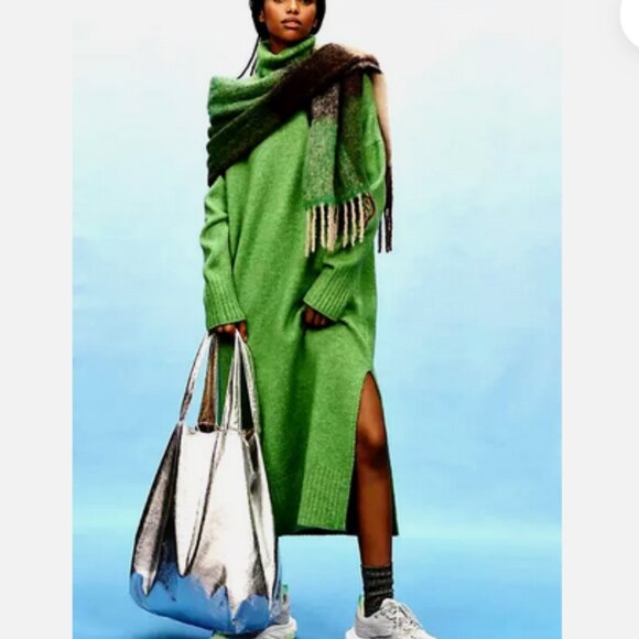 NWT Anthropologie 1X Turtleneck Sweater Cocoon Midi Dress Daily Practice Green - Picture 4 of 8